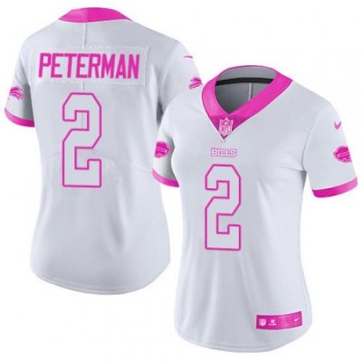 Nike Bills #2 Nathan Peterman White Pink Womens Stitched NFL Limited Rush Fashion Jersey