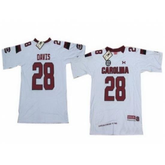 Under Armour South Carolina 28 Davis White New Style Jersey with New SEC Patch