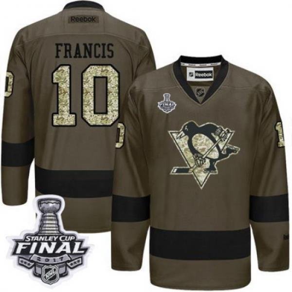 Penguins #10 Ron Francis Green Salute to Service 2017 Stanley Cup Final Patch Stitched NHL Jersey