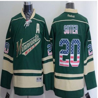 Minnesota Wild #20 Ryan Suter Green USA Flag Fashion Stitched NHL Jersey