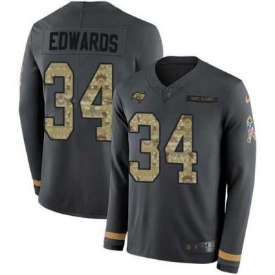 Nike Buccaneers 34 Mike Edwards Anthracite Salute to Service Men Stitched NFL Limited Therma Long Sleeve Jersey