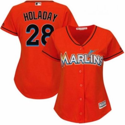 Womens Majestic Miami Marlins 28 Bryan Holaday Authentic Orange Alternate 1 Cool Base MLB Jersey