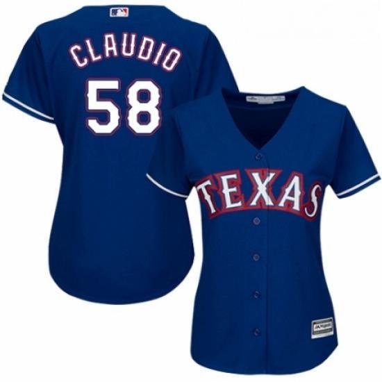 Womens Majestic Texas Rangers 58 Alex Claudio Authentic Royal Blue Alternate 2 Cool Base MLB Jersey