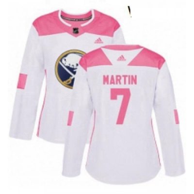 Womens Adidas Buffalo Sabres 7 Rick Martin Authentic WhitePink Fashion NHL Jersey