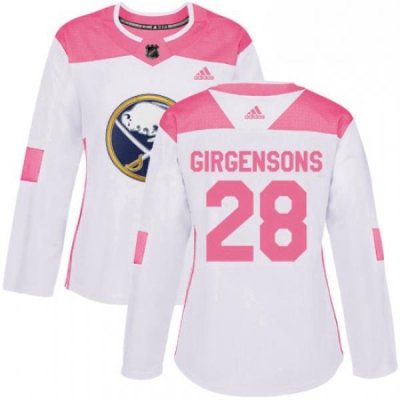 Womens Adidas Buffalo Sabres 28 Zemgus Girgensons Authentic WhitePink Fashion NHL Jersey