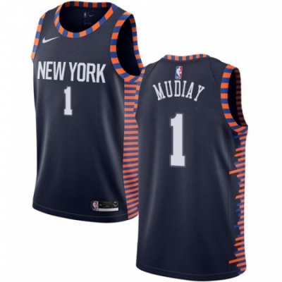 Womens Nike New York Knicks 1 Emmanuel Mudiay Swingman Navy Blue NBA Jersey 2018 19 City Edition