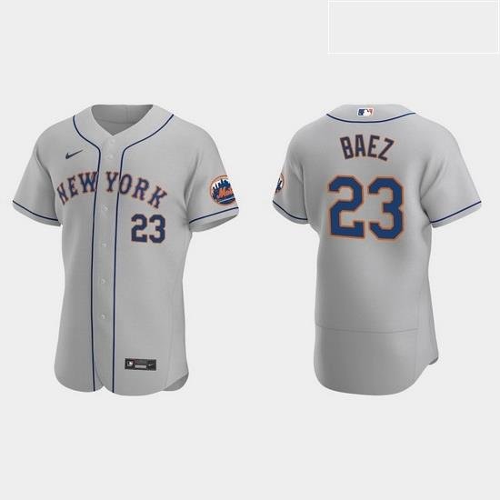 Men NeW York Mets 23 Javier Baez Men Nike Gray Authentic Road MLB Jersey