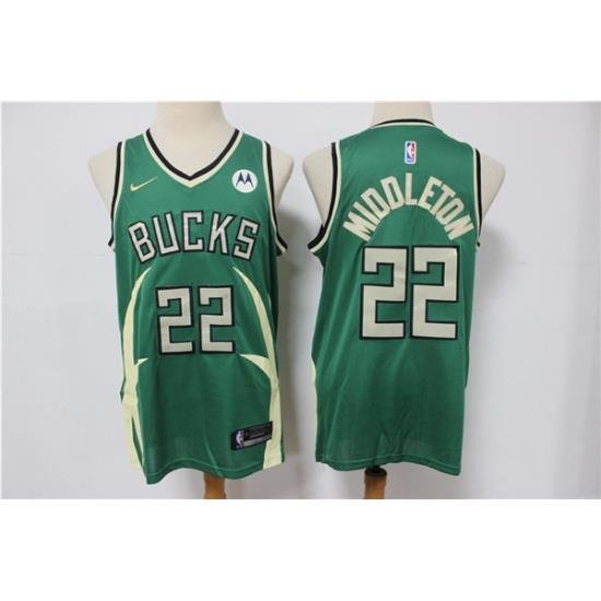 Men Milwaukee Bucks 22 Khris Middleton Green Stitched Jersey