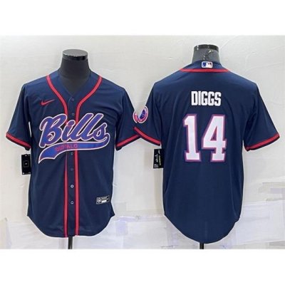 Men Buffalo Bills 14 Stefon Diggs Navy With Patch Cool Base Stitched Baseb