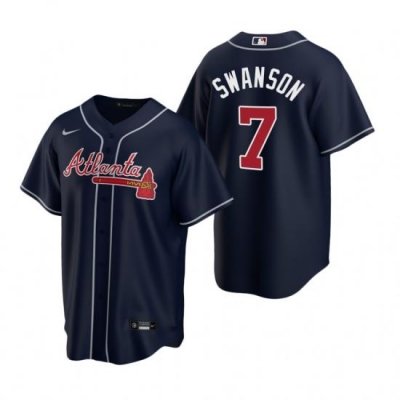 Mens Nike Atlanta Braves 7 Dansby SWanson Navy Alternate Stitched Baseball Jerse