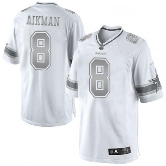 Mens Nike Dallas Cowboys 8 Troy Aikman Limited White Platinum NFL Jersey