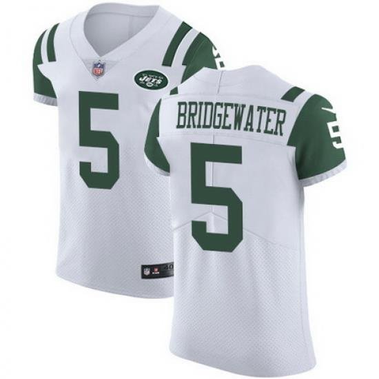 Nike Jets #5 Teddy Bridgewater White Mens Stitched NFL Vapor Untouchable Elite Jersey