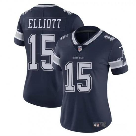 Women Dallas Cowboys 15 Ezekiel Elliott Navy Vapor Limited Stitched Football Jersey