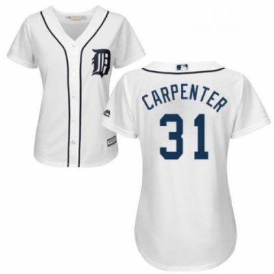 Womens Majestic Detroit Tigers 31 Ryan Carpenter Replica White Home Cool Base MLB Jersey