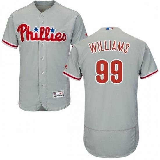 Mens Majestic Philadelphia Phillies 99 Mitch Williams Grey Road Flex Base Authentic Collection MLB Jersey