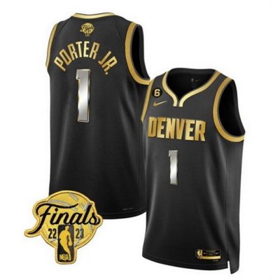 Men Denver Nuggets 1 Michael Porter Jr  Black Gold Edition 2023 Finals Collection With NO 6 Patch Stitched Basketball Jersey