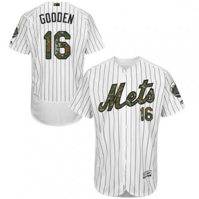 Mens Majestic New York Mets 16 Dwight Gooden Authentic White 2016 Memorial Day Fashion Flex Base MLB Jersey