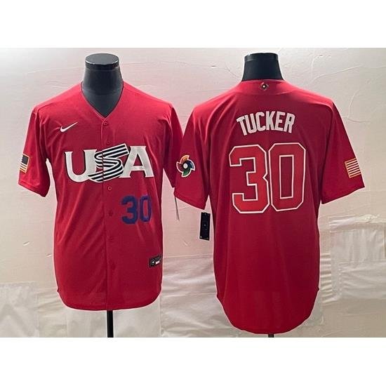 Men's USA Baseball #30 Kyle Tucker Number 2023 Red World Classic With Patch Stitched Jerseys