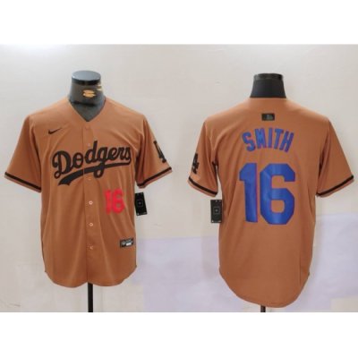 Men Los Angeles Dodgers 16 Will Smith Brown Cool Base Stitched Baseball Jersey 5