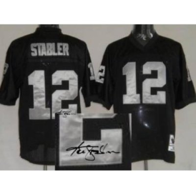 Oakland Raiders 12 Ken Stabler Black Throwback M&N Signed NFL Jerseys