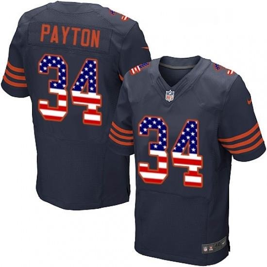 Mens Nike Chicago Bears 34 Walter Payton Elite Navy Blue Alternate USA Flag Fashion NFL Jersey