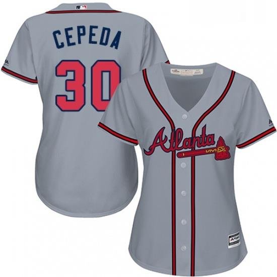 Womens Majestic Atlanta Braves 30 Orlando Cepeda Authentic Grey Road Cool Base MLB Jersey