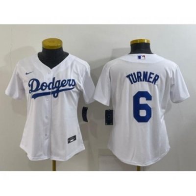 Women's Los Angeles Dodgers #6 Trea Turner White Stitched MLB Cool Base Nike Jersey