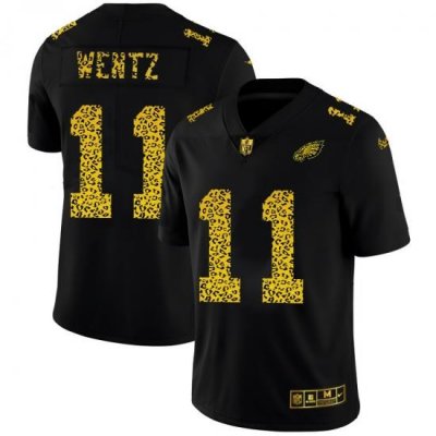 Philadelphia Eagles 11 Carson Wentz Men Nike Leopard Print Fashion Vapor Limited NFL Jersey Black