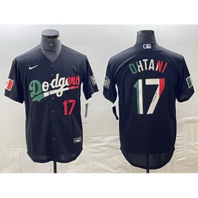 Men Los Angeles Dodgers 17 Shohei Ohtani Number Mexico Black Cool Base Stitched Baseball Jerseys