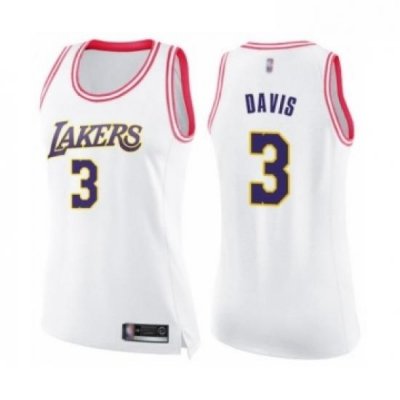 Womens Los Angeles Lakers 3 Anthony Davis Swingman White Pink Fashion Basketball Jersey