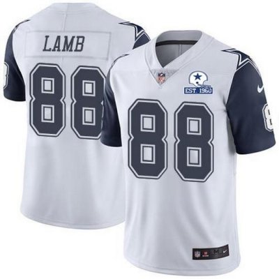 Nike Cowboys 88 CeeDee Lamb White Men Stitched With Established In 1960 Patch NFL Limited Rush Jersey