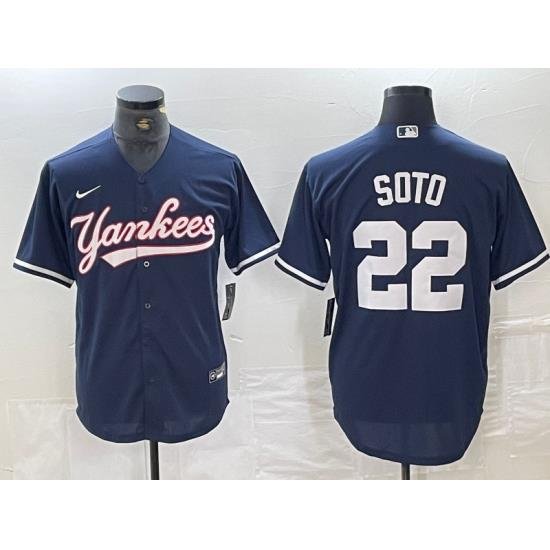 Men NeW York Yankees 22 Juan Soto Navy Cool Base Stitched Baseball Jersey