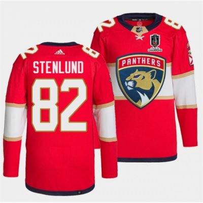 Men Florida Panthers 82 Kevin Stenlund Red Home 2024 Stanley Cup Champions Stitched Jersey