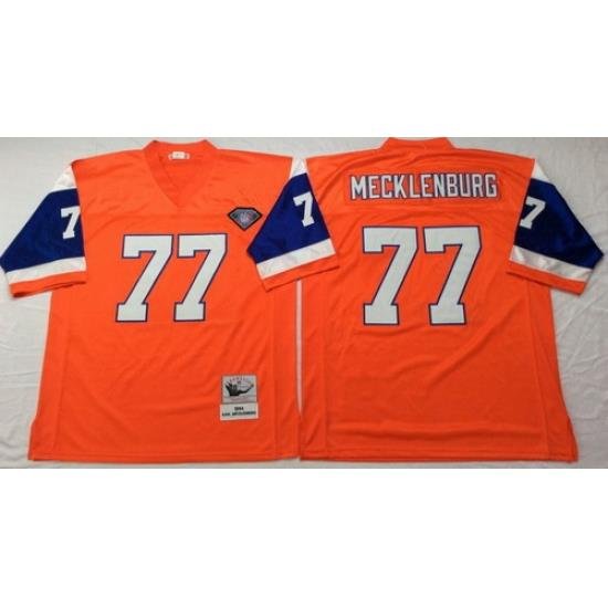 Mitchell And Ness Broncos #77 Karl Mecklenburg Orange Mens Throwback Stitched NFL Jersey