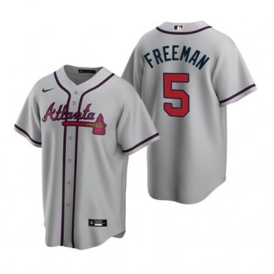 Mens Nike Atlanta Braves 5 Freddie Freeman Gray Road Stitched Baseball Jerse