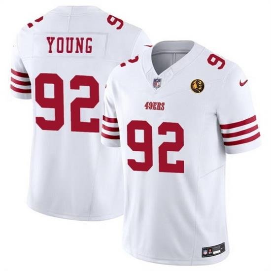 Men San Francisco 49ers 92 Chase Young White 2023 F U S E  With John Madden Patch Vapor Limited Stitched Football Jersey