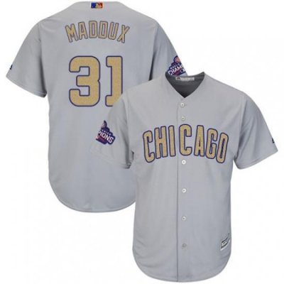 Womens Majestic Chicago Cubs 31 Greg Maddux Authentic Gray 2017 Gold Champion MLB Jersey