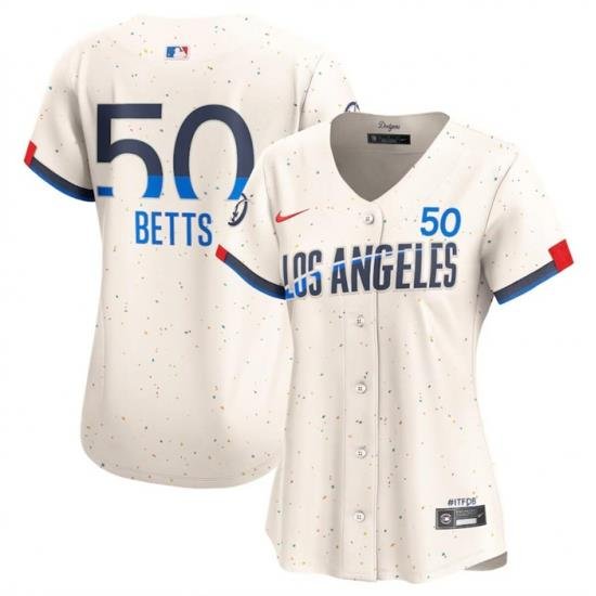 Women Los Angeles Dodgers 50 Mookie Betts Cream 2024 City Connect Limited Stitched Jersey