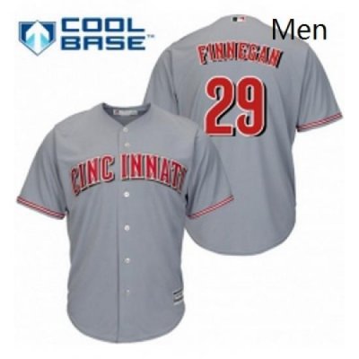 Mens Majestic Cincinnati Reds 29 Brandon Finnegan Replica Grey Road Cool Base MLB Jersey