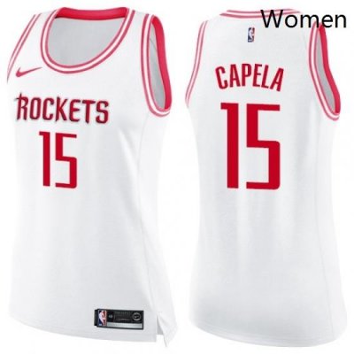 Womens Nike Houston Rockets 15 Clint Capela Swingman WhitePink Fashion NBA Jersey