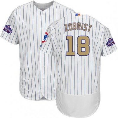 Mens Majestic Chicago Cubs 18 Ben Zobrist Authentic White 2017 Gold Program Flex Base MLB Jersey