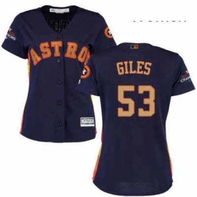 Womens Majestic Houston Astros 53 Ken Giles Authentic Navy Blue Alternate 2018 Gold Program Cool Base MLB Jersey