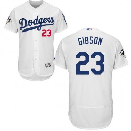 Mens Majestic Los Angeles Dodgers 23 Kirk Gibson Authentic White Home 2017 World Series Bound Flex Base Jersey