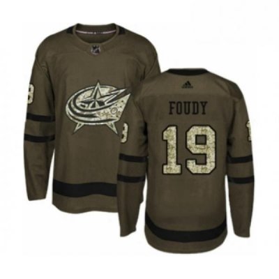 Mens Adidas Columbus Blue Jackets 19 Liam Foudy Authentic Green Salute to Service NHL Jersey