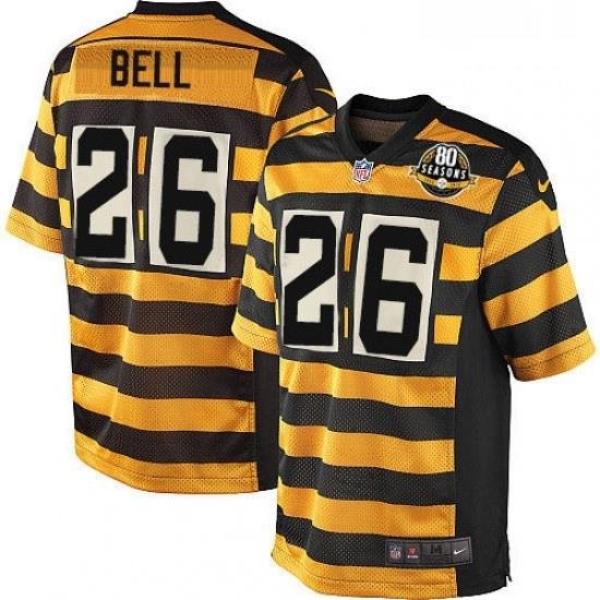 Mens Nike Pittsburgh Steelers 26 LeVeon Bell Game YelloWBlack Alternate 80TH Anniversary ThroWback NFL Jersey