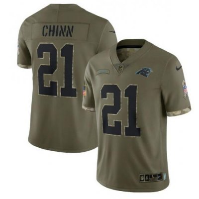 Men Carolina Panthers 21 Jeremy Chinn Olive 2022 Salute To Service Limited Stitched Jersey