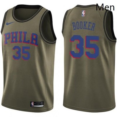 Mens Nike Philadelphia 76ers 35 Trevor Booker Swingman Green Salute to Service NBA Jersey