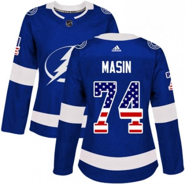 Womens Adidas Tampa Bay Lightning 74 Dominik Masin Authentic Blue USA Flag Fashion NHL Jersey