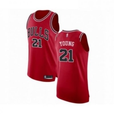 Mens Chicago Bulls 21 Thaddeus Young Authentic Red Basketball Jersey Icon Edition