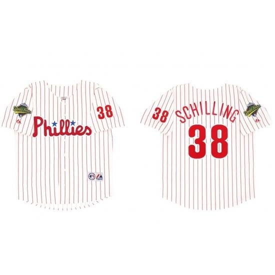 Men Philadelphia Phillies CURT SCHILLING #38 1993 World Series SeWn Jersey